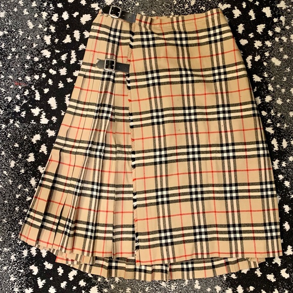 Burberry Skirts Burberry Check Vintage Kilt Wrap Skirt With Leather